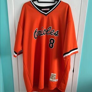 Cal Ripken Mitchell & Ness Orange and Black Orioles Jersey